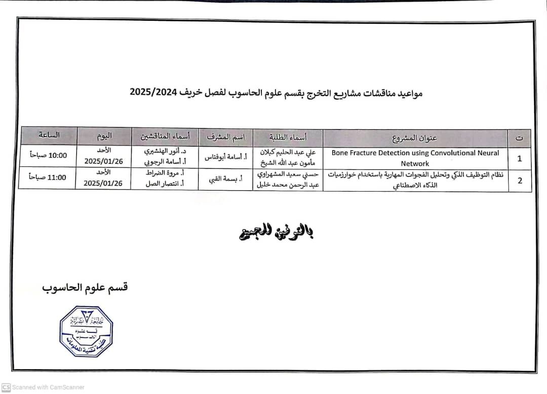 مناقشة مشاريع تخرج لفصل خريف 2024-2025 لقسم علوم الحاسوب 