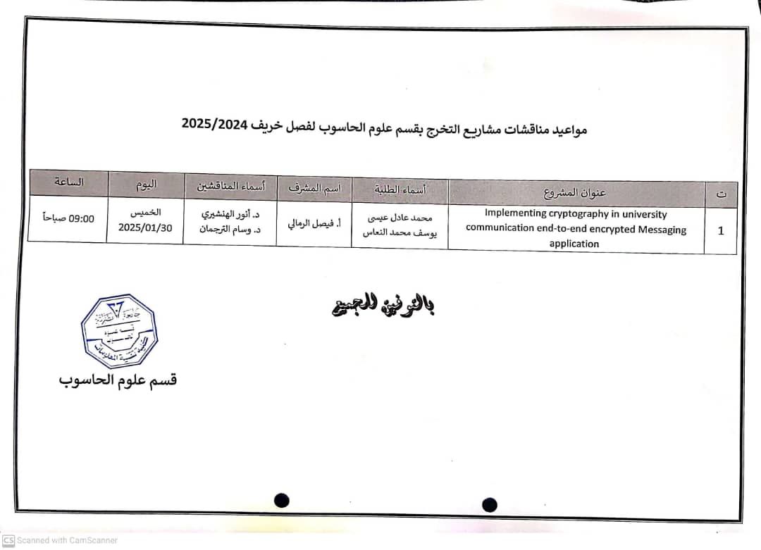 مناقشة مشروع تخرج بقسم علوم الحاسوب لفصل خريف 2024-2025