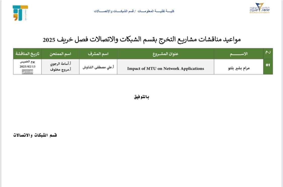 مناقشة مشروع تخرج بقسم الشبكات والاتصالات